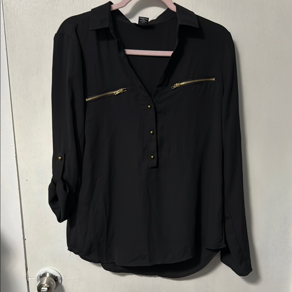 Rue21 Black Blouse with Gold Zipper Details